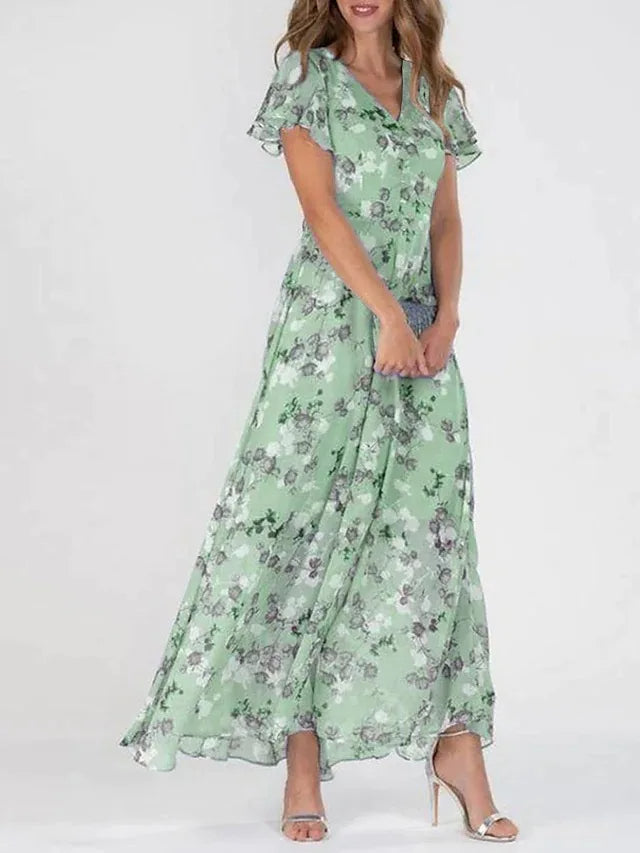 Simona - Vestido Largo Flores Escote V