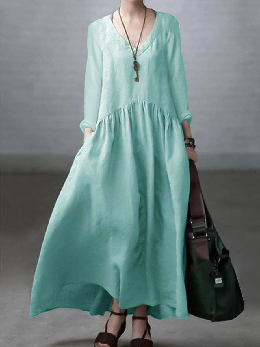 Amanda - Vestido Maxi Fruncido Escote V