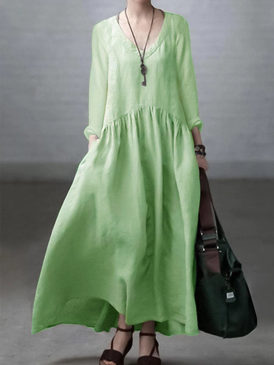 Amanda - Vestido Maxi Fruncido Escote V