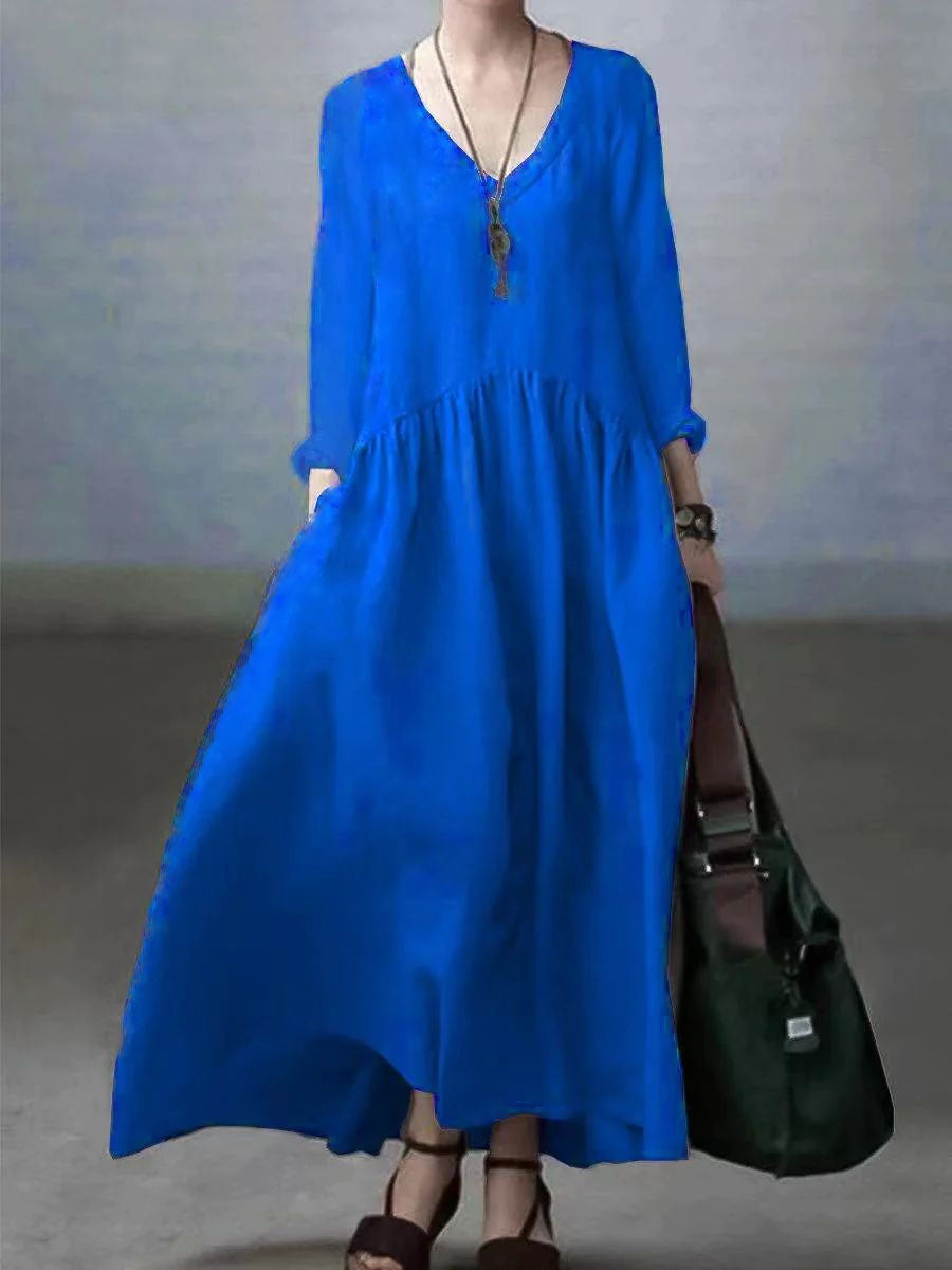 Amanda - Vestido Maxi Fruncido Escote V