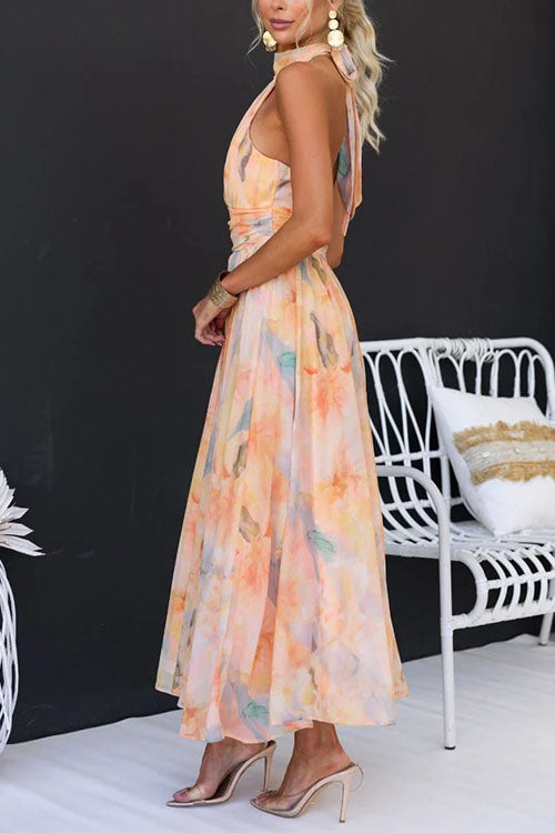 Marcela - Vestido Midi Halter Abstracto