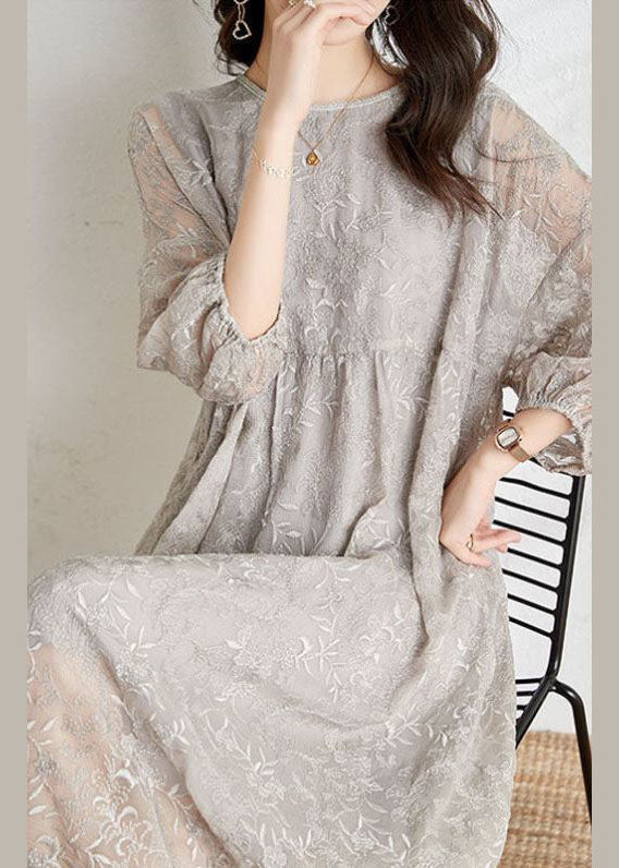 Ainara - Vestido Midi Hojas Bordadas