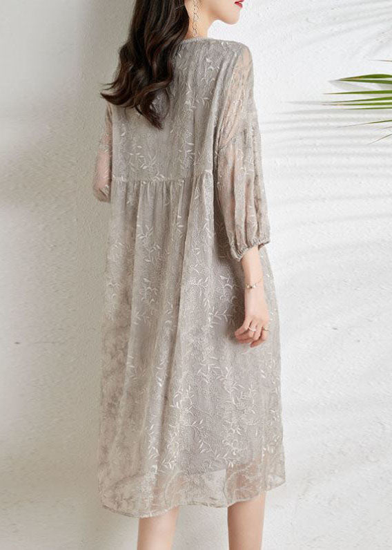 Ainara - Vestido Midi Hojas Bordadas