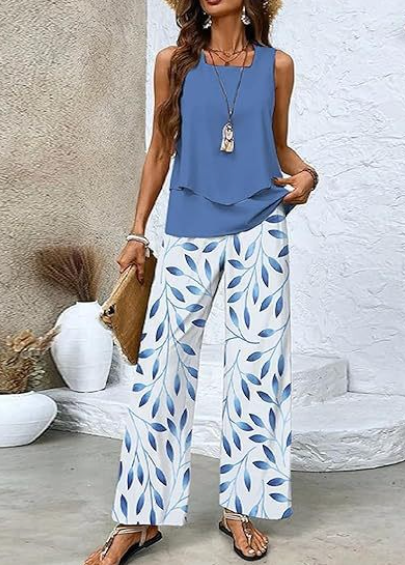 Dalia - Conjunto Dos Piezas Hojas Azul Acero