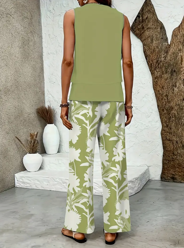 Mariela - Conjunto Dos Piezas Floral Verde Oliva