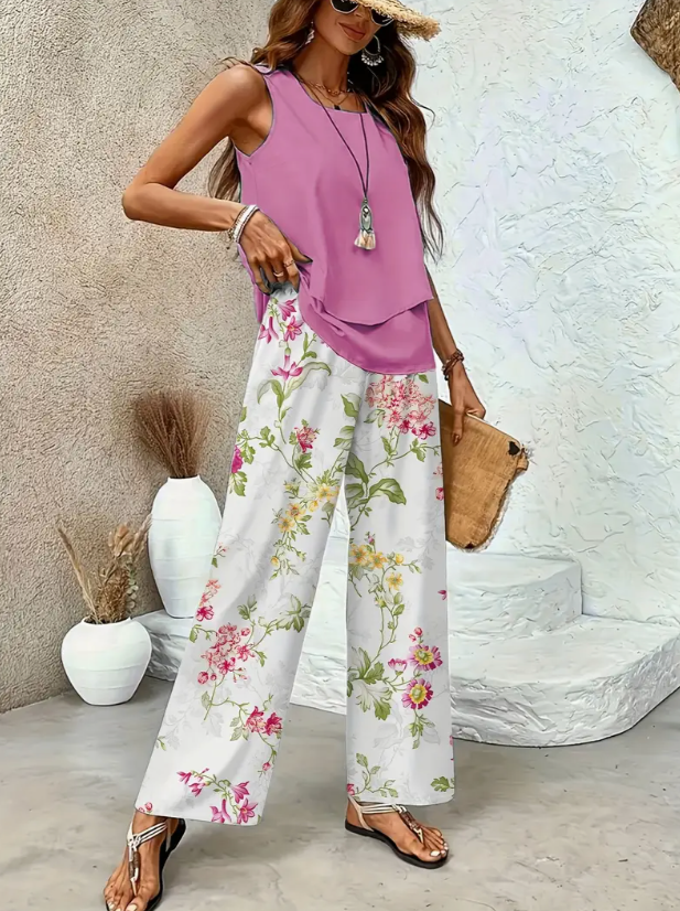 Raquel - Conjunto Dos Piezas Rosa Fucsia Floral