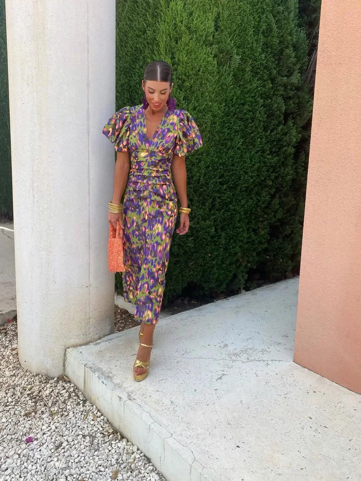 Alegría - Vestido Midi Con Mangas Abullonadas