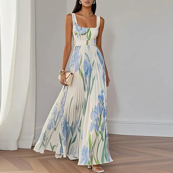 Elisa - Vestido Maxi Flores Plisado