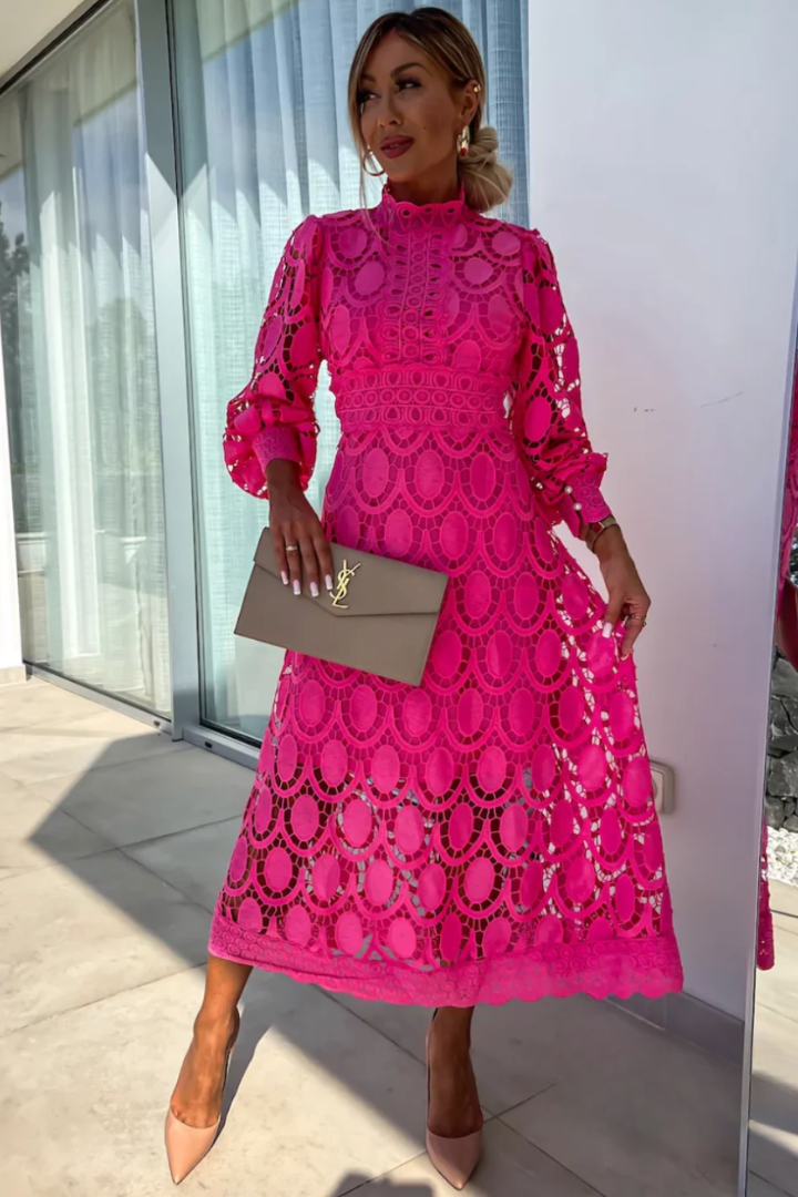 Lina - Vestido Midi Encaje Geométrico