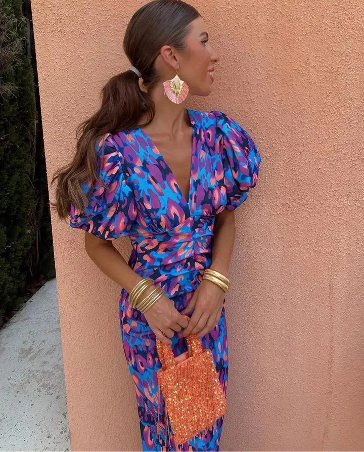 Alegría - Vestido Midi Con Mangas Abullonadas
