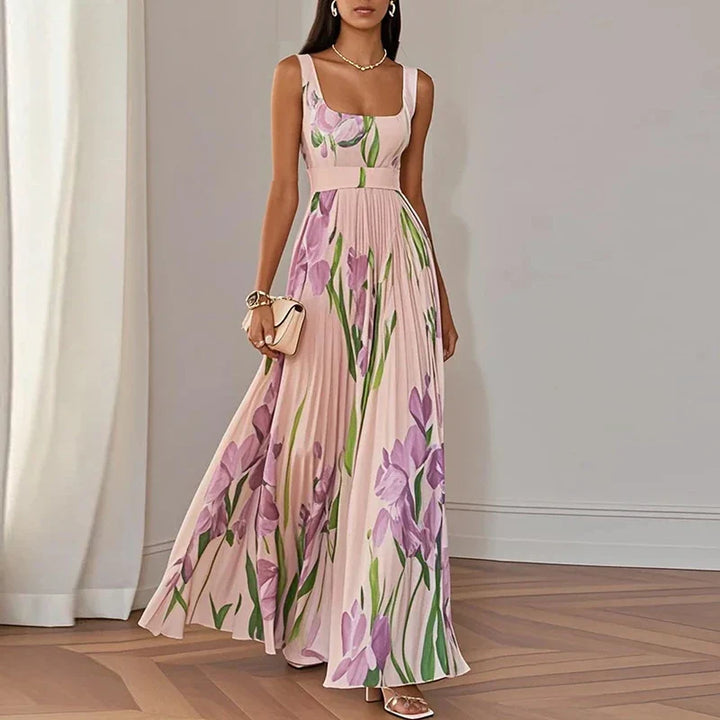 Elisa - Vestido Maxi Flores Plisado