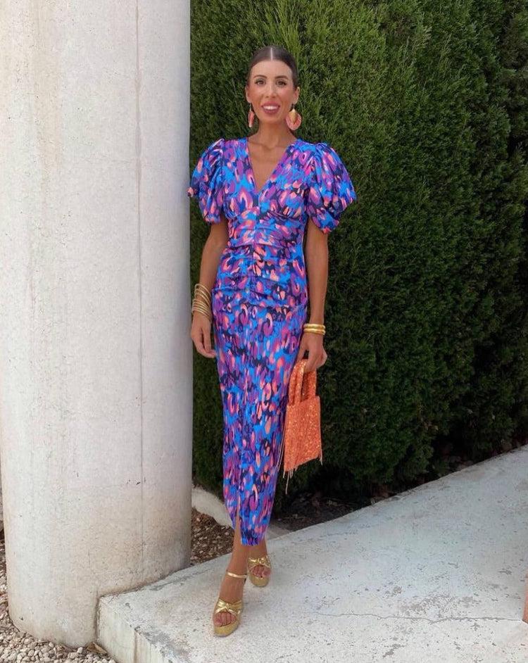 Alegría - Vestido Midi Con Mangas Abullonadas