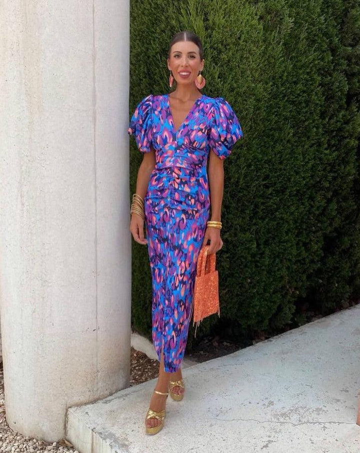Alegría - Vestido Midi Con Mangas Abullonadas
