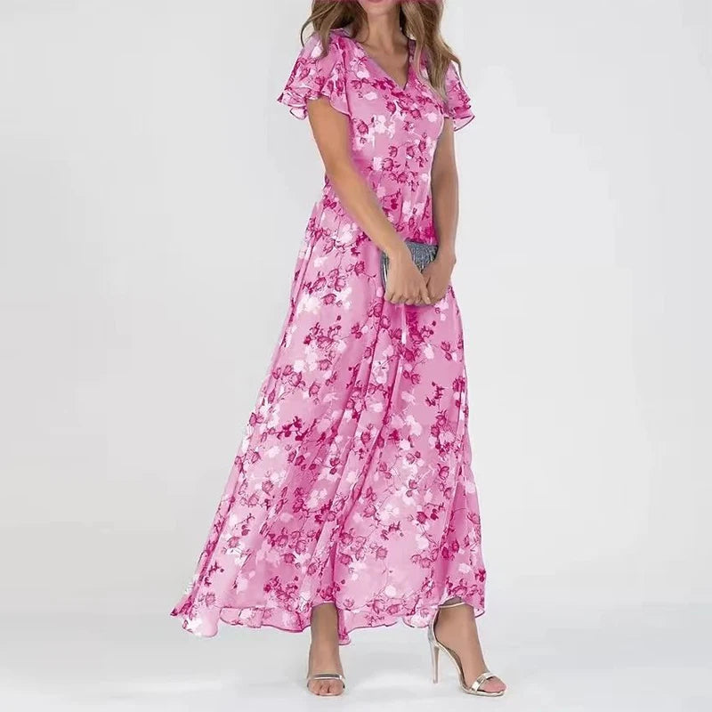 Simona - Vestido Largo Flores Escote V